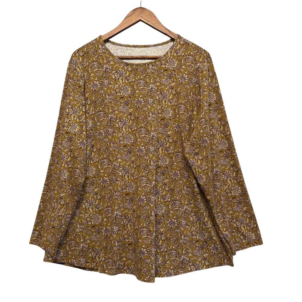 J Jill Shirtail Tee Women 2X Floral Cotton Long Sleeve Feminine Boho Cottage